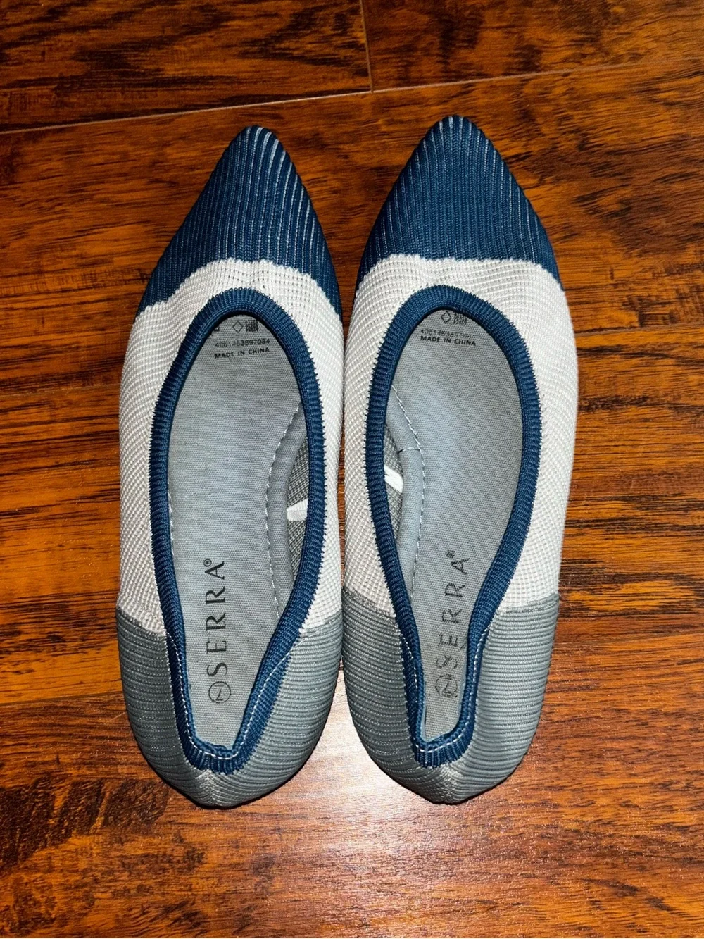 SERRA Knit Pointed Toe Ballet Flats Two-Tone Colorblock Blue Gray White Slip-Ons